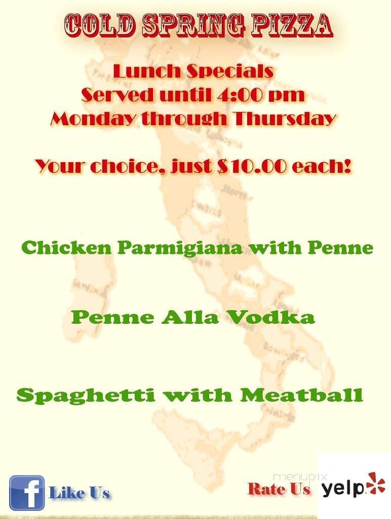 Cold Spring Pizza - Cold Spring, NY menu_pic
