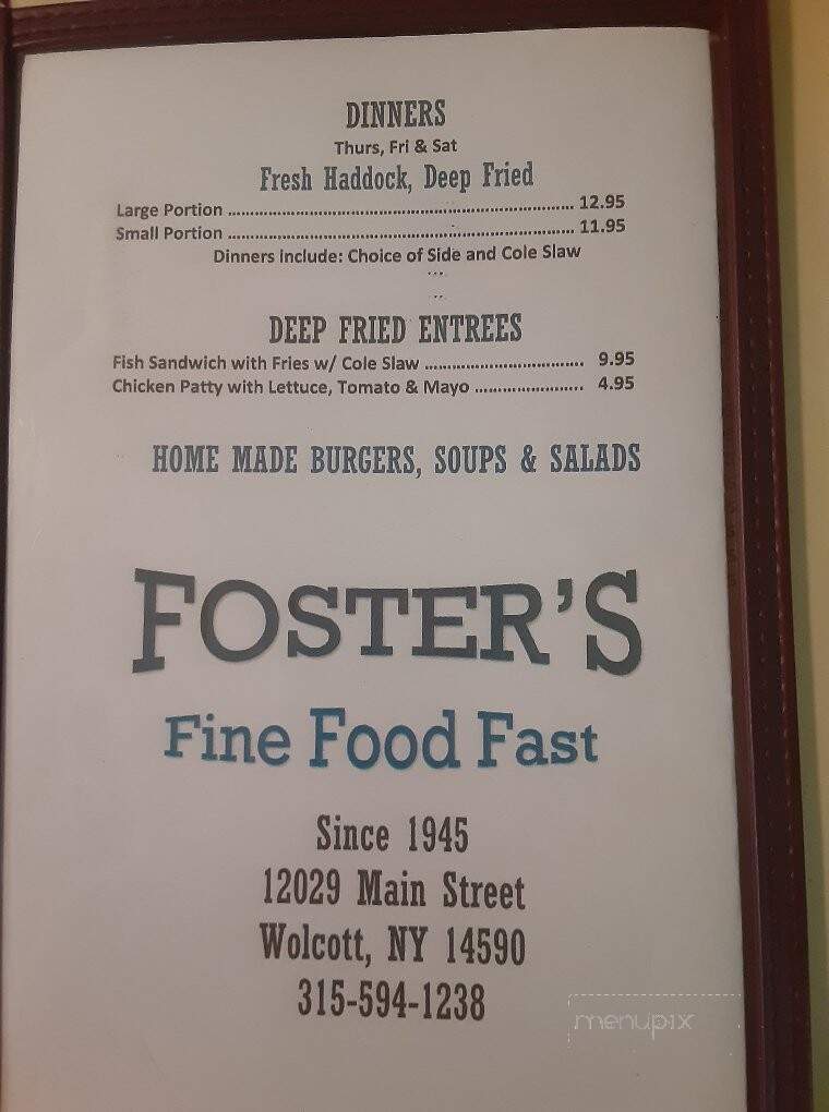 Foster's - Wolcott, NY menu_pic