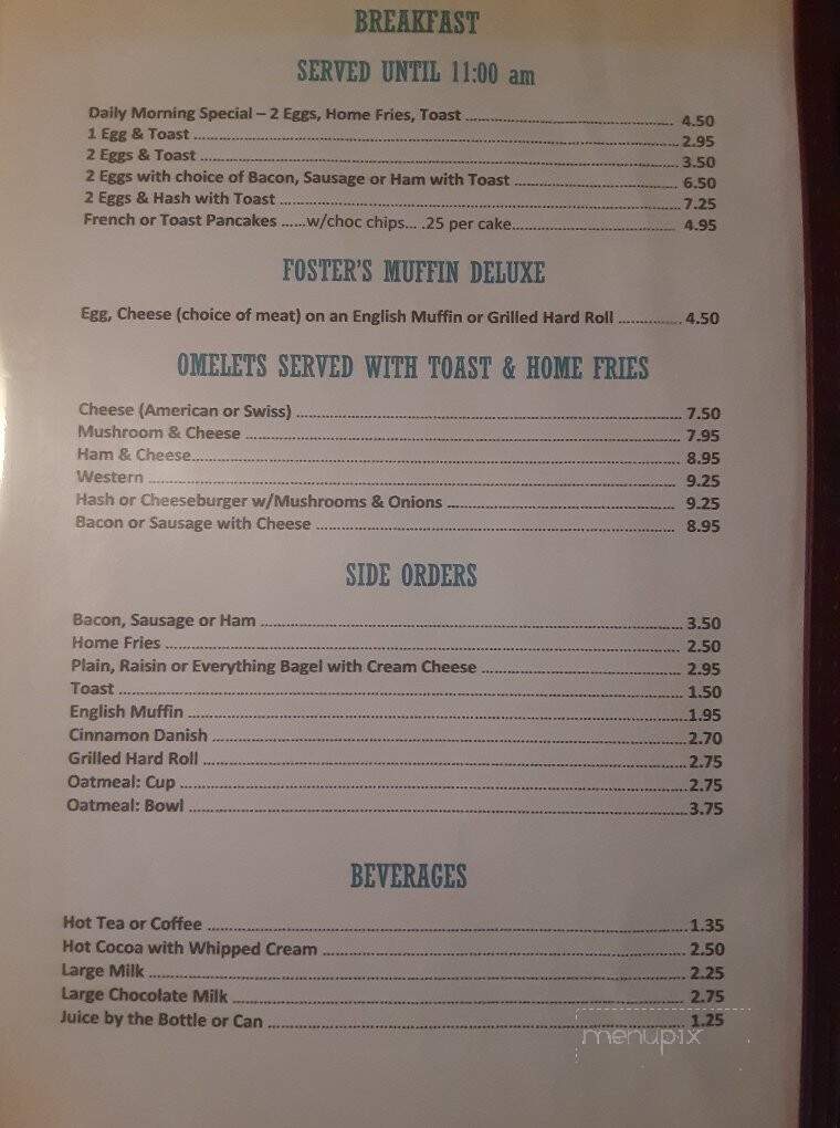 Foster's - Wolcott, NY menu_pic