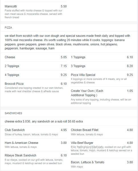 Pizza Villa - Kinston, NC menu_pic