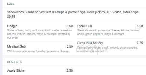 Pizza Villa - Kinston, NC menu_pic