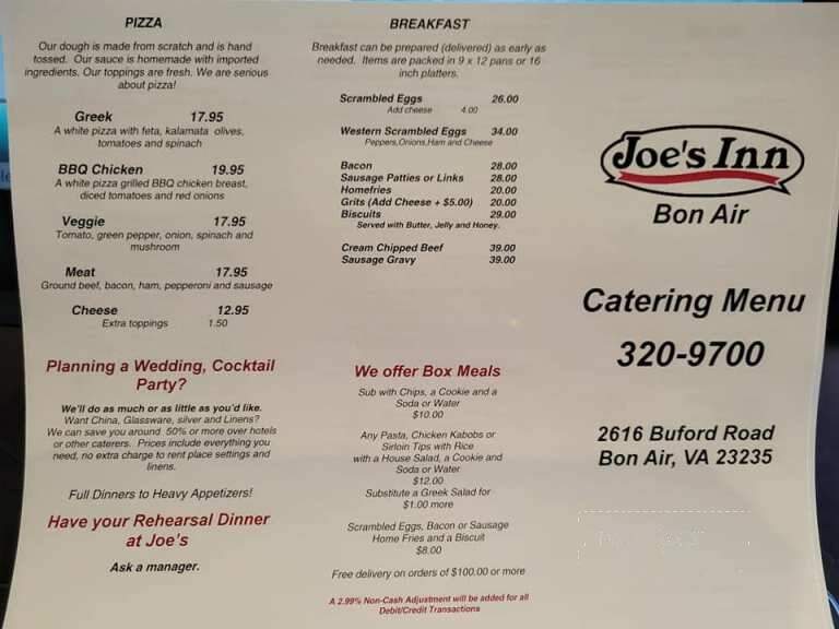 Joe's Inn At Bon Air - Richmond, VA menu_pic