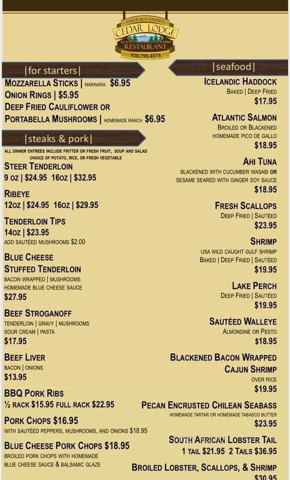 Cedar Lodge Supper Club - Malone, WI menu_pic
