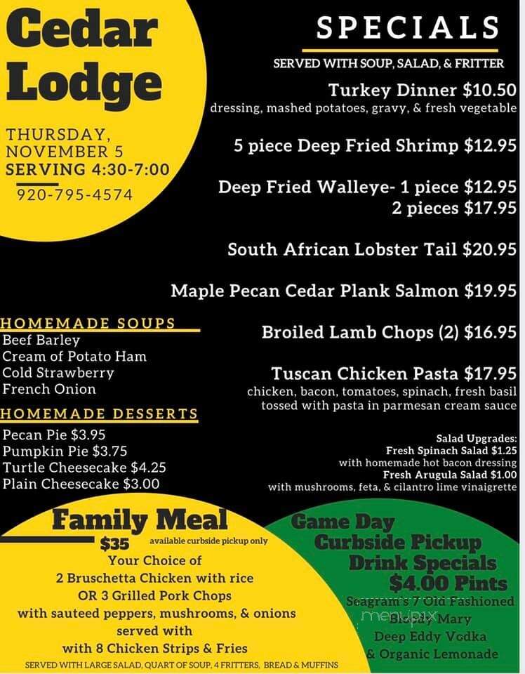 Cedar Lodge Supper Club - Malone, WI menu_pic
