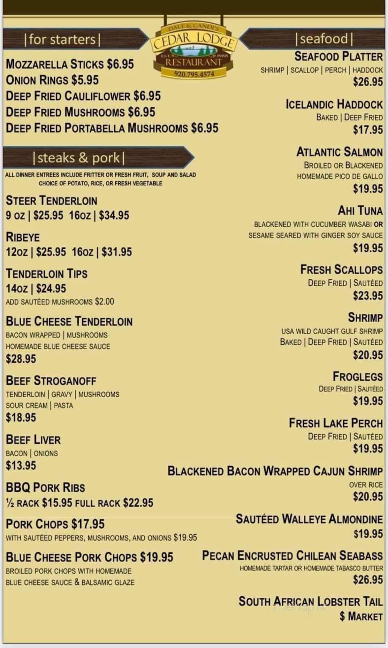Cedar Lodge Supper Club - Malone, WI menu_pic