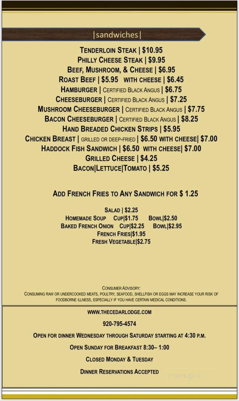 Cedar Lodge Supper Club - Malone, WI menu_pic