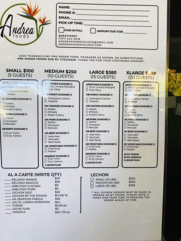 Andrea Foods - Vallejo, CA menu_pic