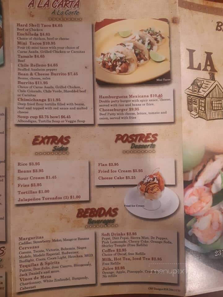 La Cabana Restaurant - Acton, CA menu_pic