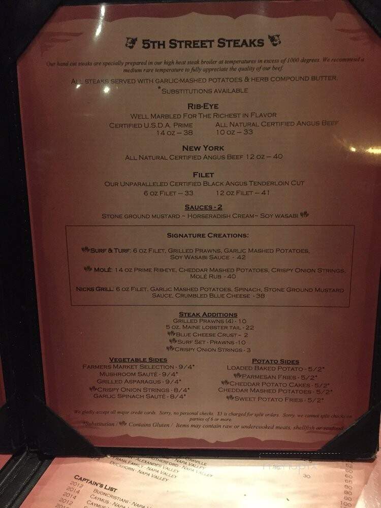 5th Street Steak House - Chico, CA menu_pic