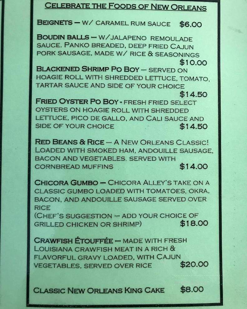 Chicora Alley Fire House - Travelers Rest, SC menu_pic