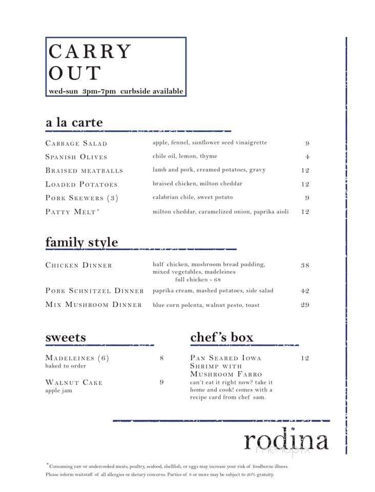Rodina - Cedar Rapids, IA menu_pic