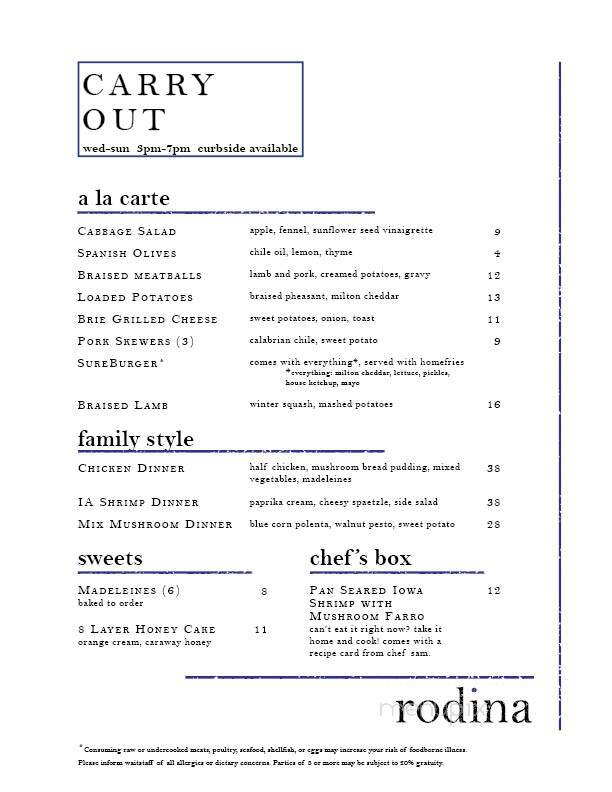 Rodina - Cedar Rapids, IA menu_pic
