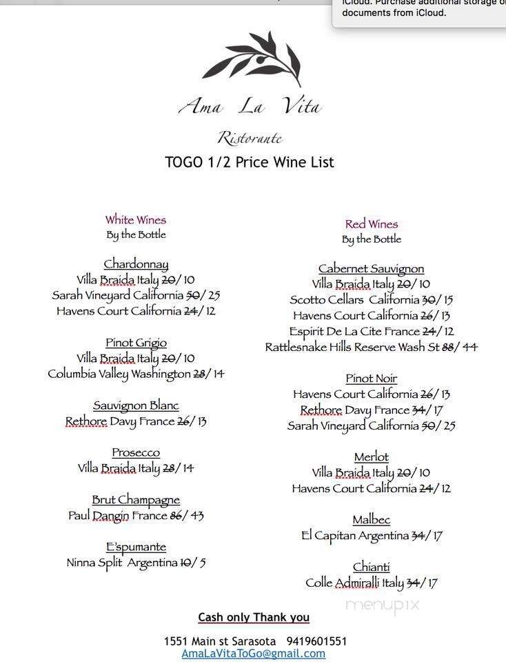 Ama La Vita - Sarasota, FL menu_pic