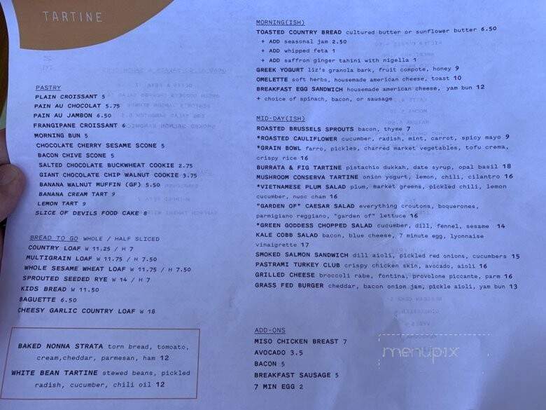 Tartine Santa Monica - Santa Monica, CA menu_pic