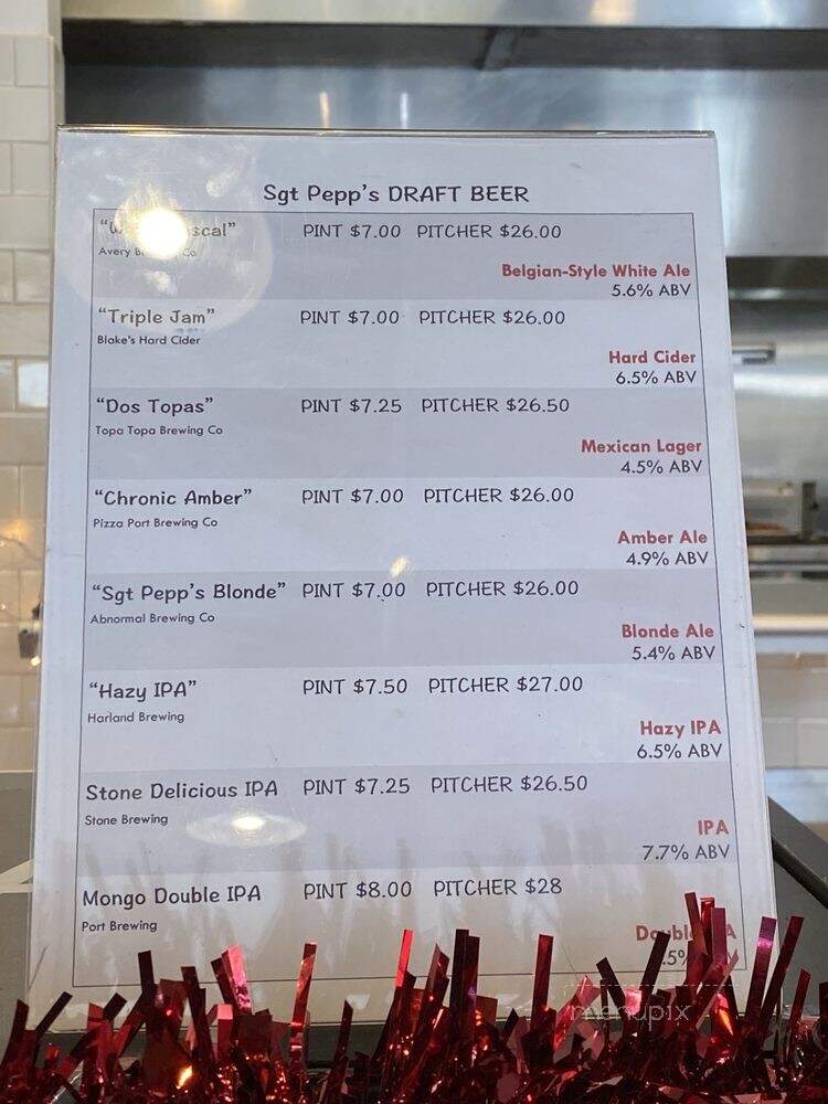 Sgt. Pepperoni's Pizza Store - Aliso Viejo, CA menu_pic