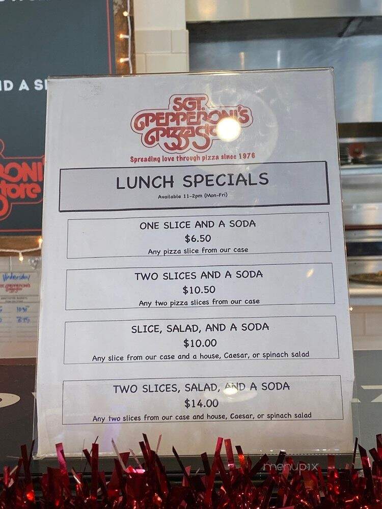 Sgt. Pepperoni's Pizza Store - Aliso Viejo, CA menu_pic