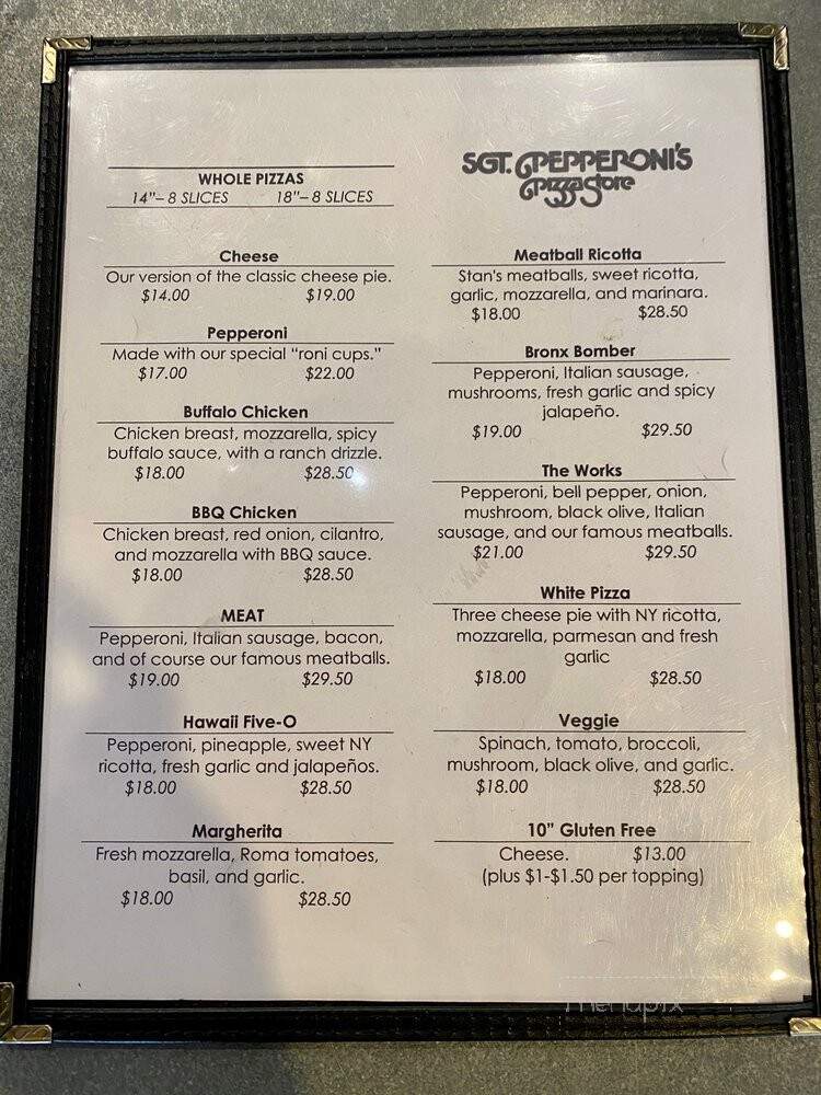 Sgt. Pepperoni's Pizza Store - Aliso Viejo, CA menu_pic