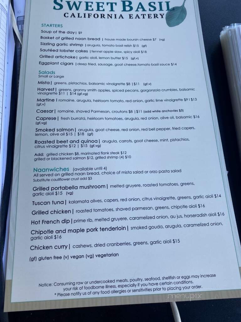 Sweet Basil California Eatery - Palm Desert, CA menu_pic