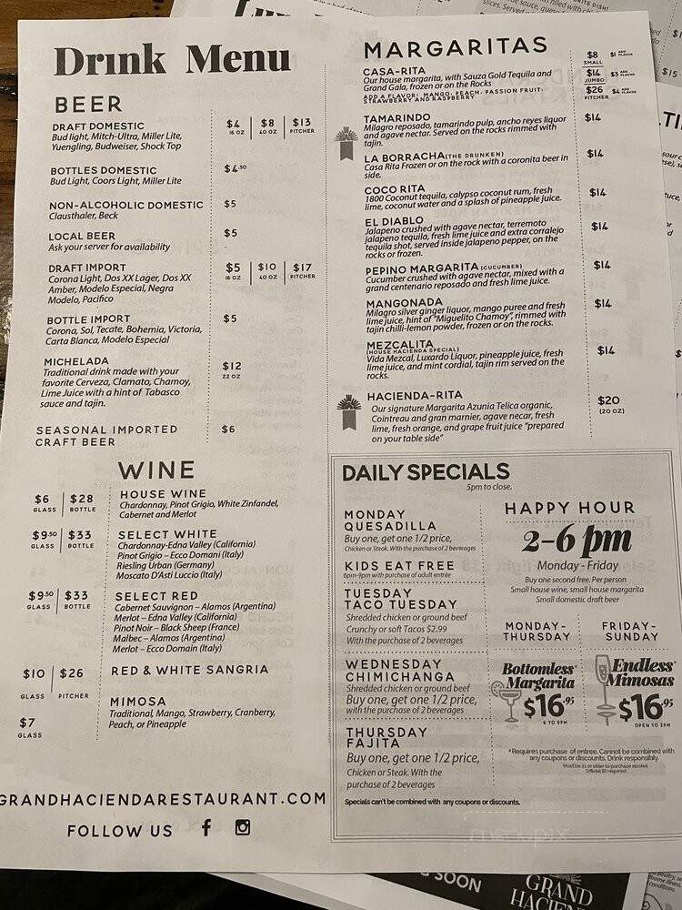 Grand Hacienda - Tampa, FL menu_pic