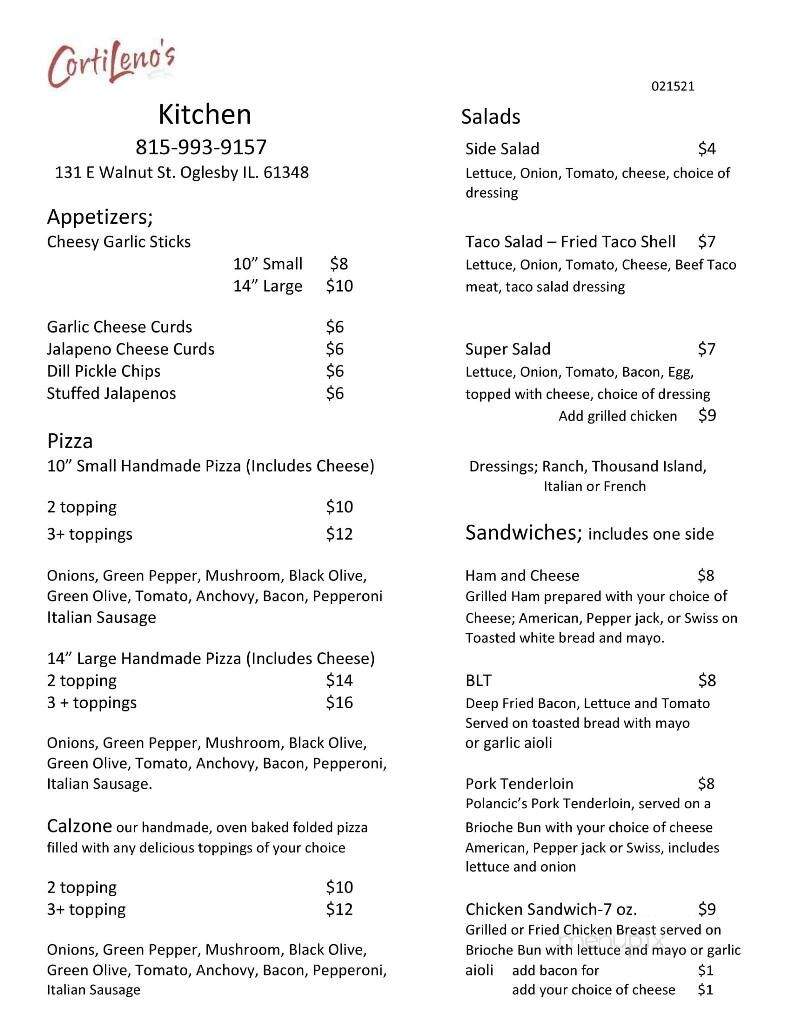 CortiLeno's Pub - Oglesby, IL menu_pic