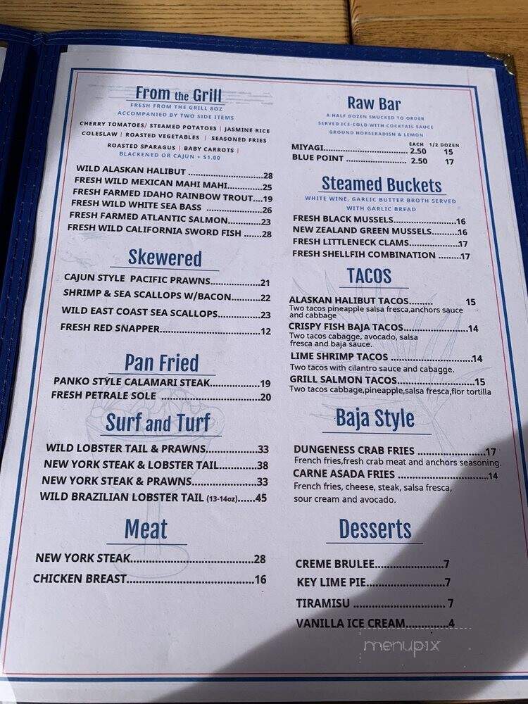 Menu of Anchors Fish & Chips and Seafood Grill in Saratoga, CA 95070