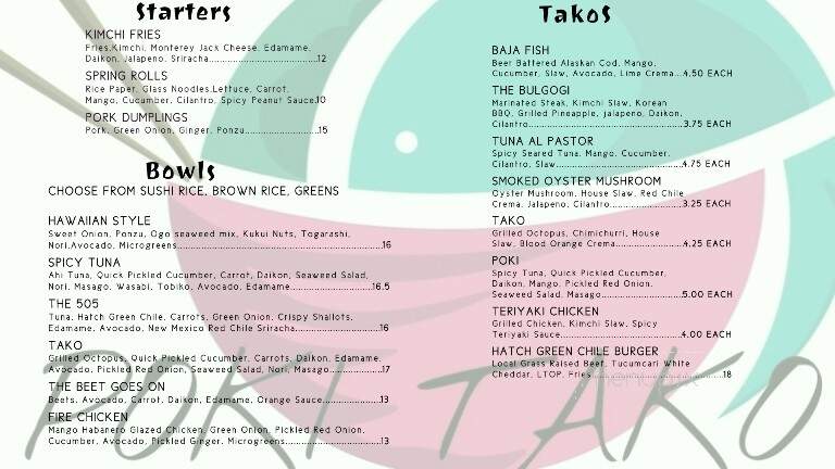 Poki Tako - Santa Fe, NM menu_pic