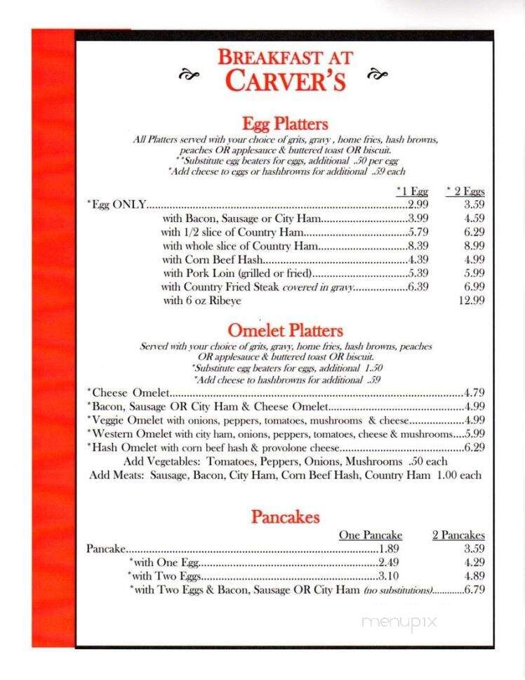 Carver's Restaurant - Burlington, NC menu_pic