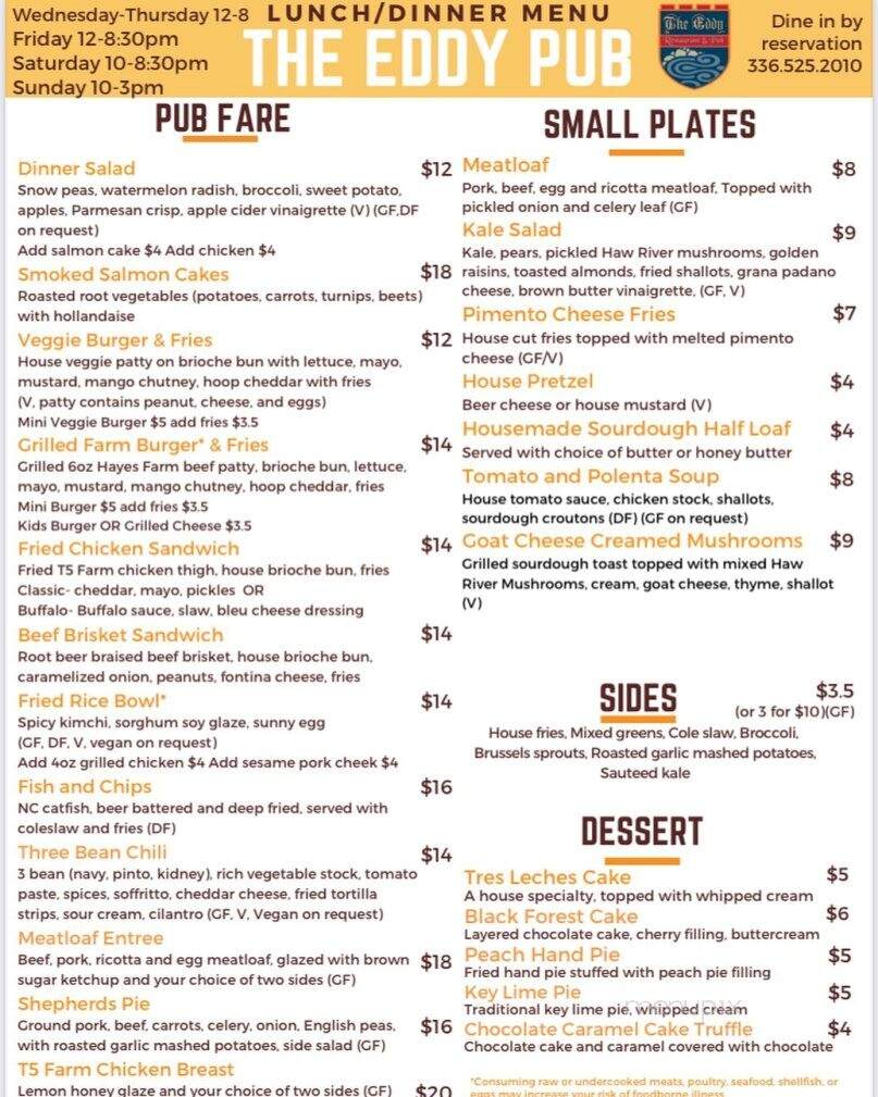 The Eddy Pub - Saxapahaw, NC menu_pic