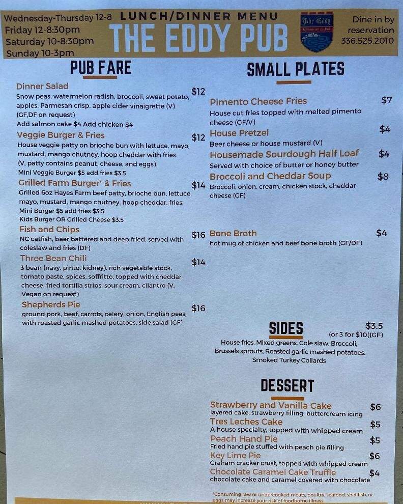 The Eddy Pub - Saxapahaw, NC menu_pic