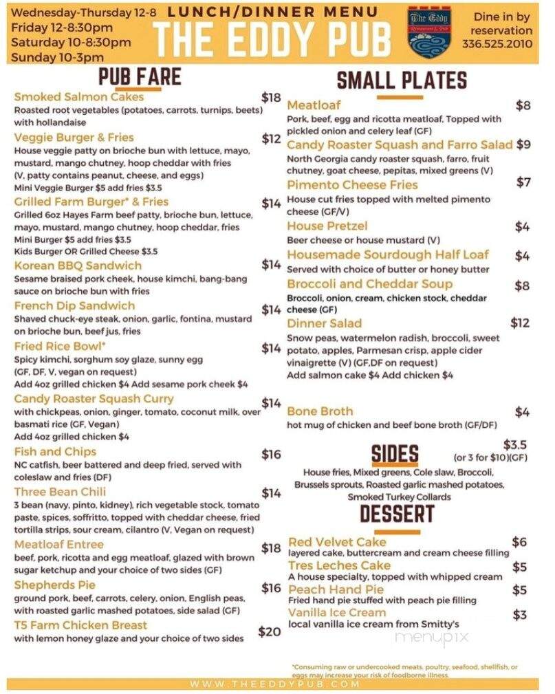 The Eddy Pub - Saxapahaw, NC menu_pic