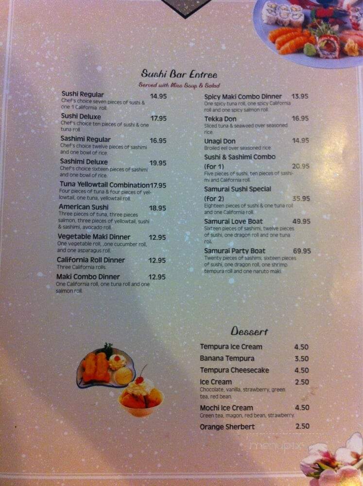 Samurai Japanese Steak House - Sandusky, OH menu_pic