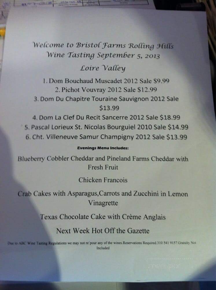 Bristol Farms Cafe - Rolling Hills Estates, CA menu_pic