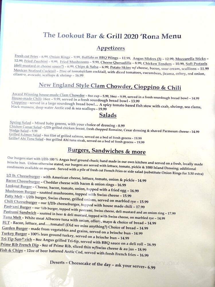 The Lookout Bar & Grill - Oxnard, CA menu_pic