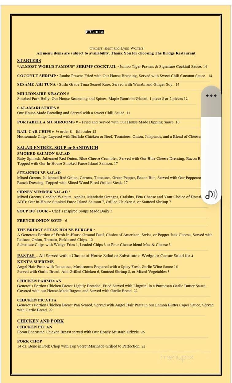 The Bridge Restaurant - Sidney, OH menu_pic