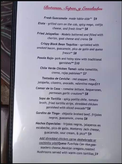 Bella's Mexican Grill - Taos, NM menu_pic