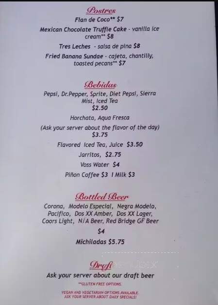 Bella's Mexican Grill - Taos, NM menu_pic
