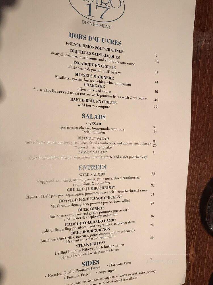 Bistro 17 - Hilton Head Island, SC menu_pic