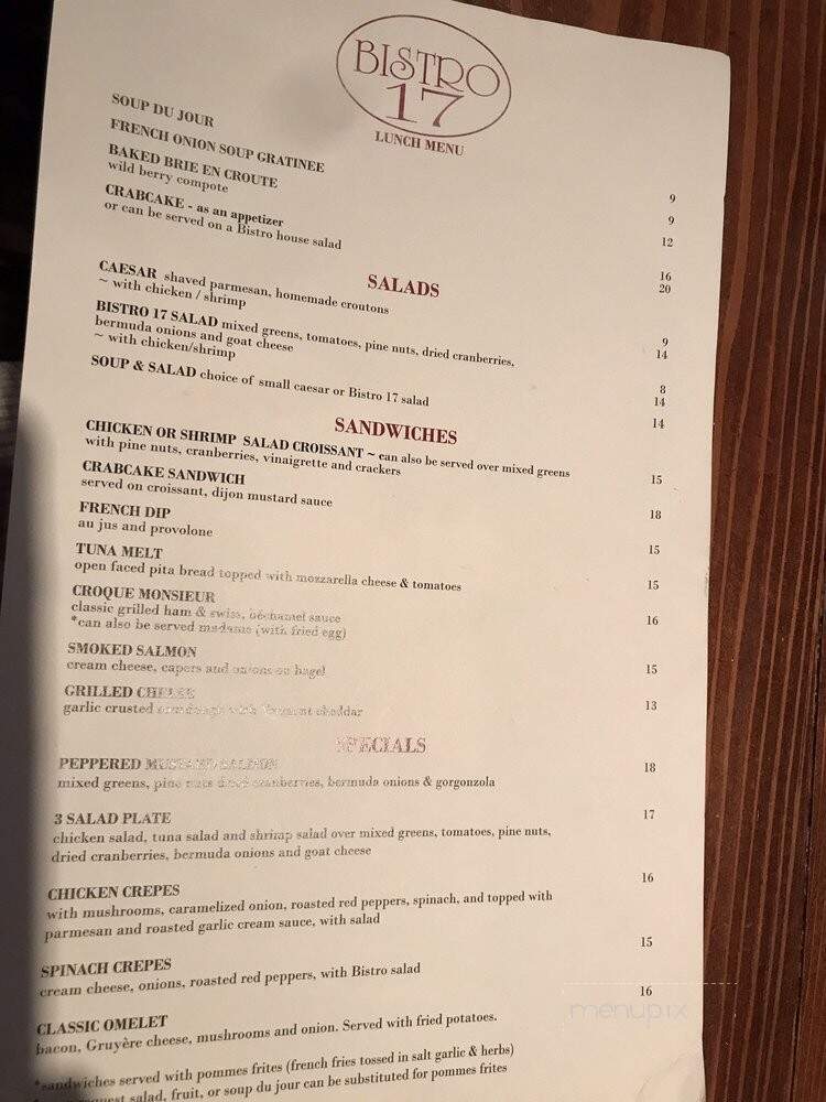 Bistro 17 - Hilton Head Island, SC menu_pic