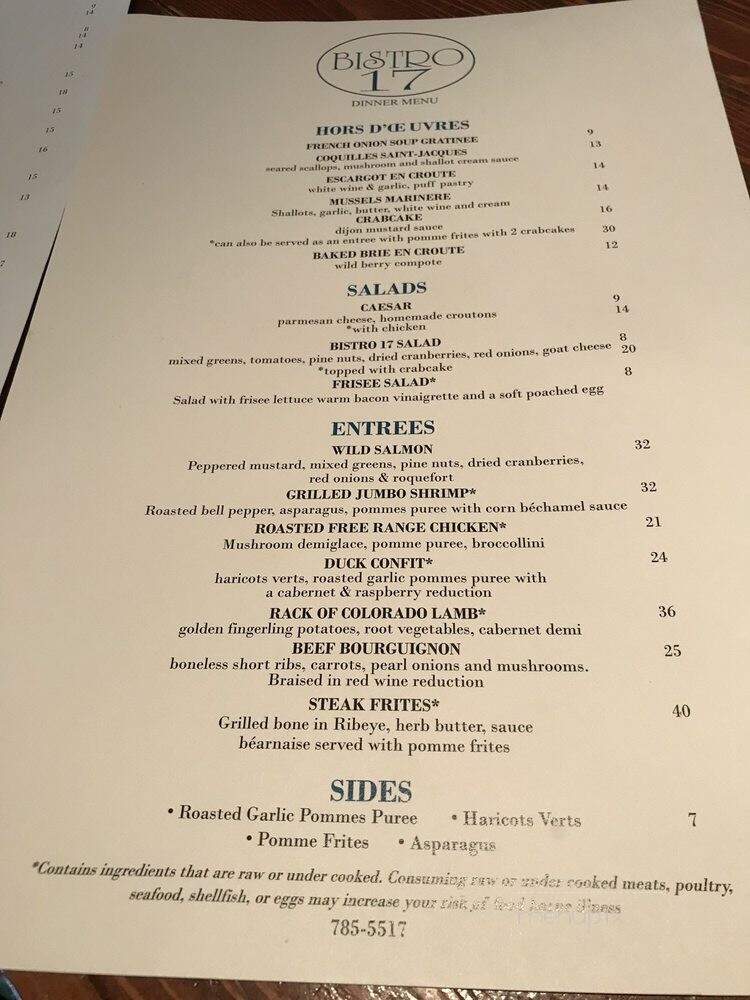 Bistro 17 - Hilton Head Island, SC menu_pic