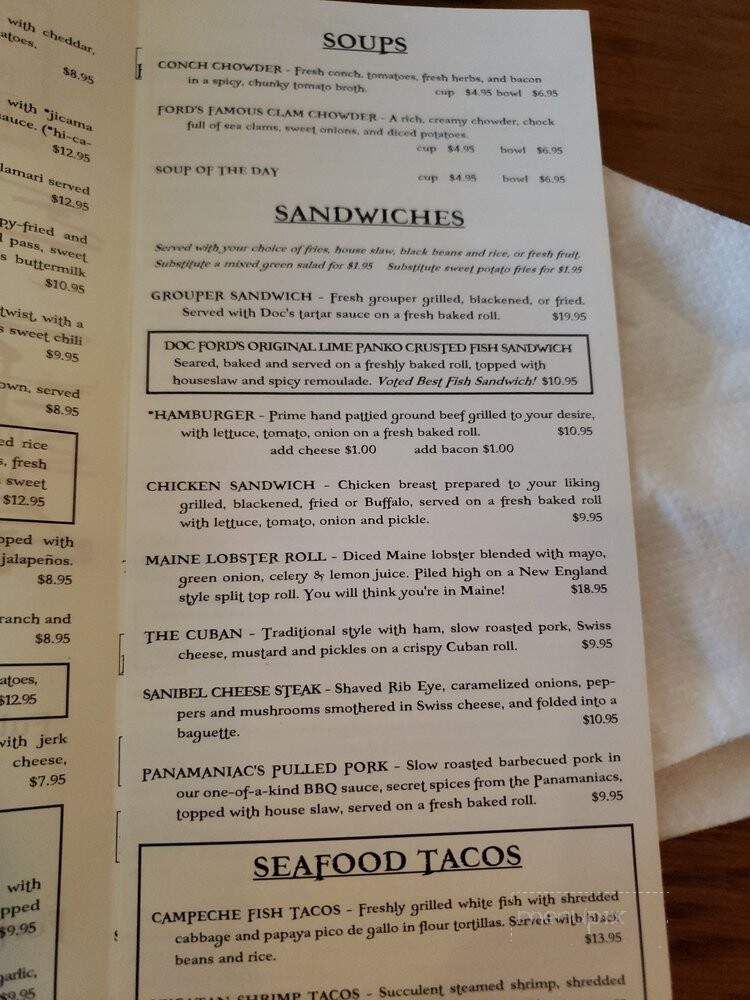 Doc Ford's Rum Bar & Grille - Fort Myers Beach, FL menu_pic