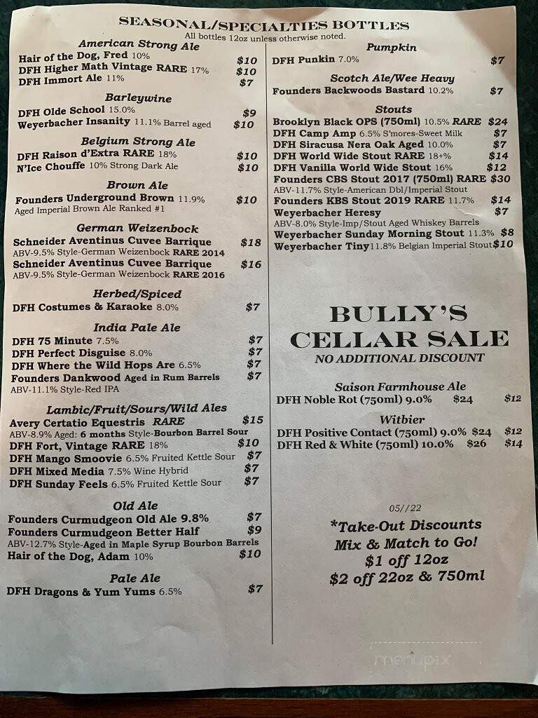 Bully's Restaurant & Pub - Columbia, PA menu_pic