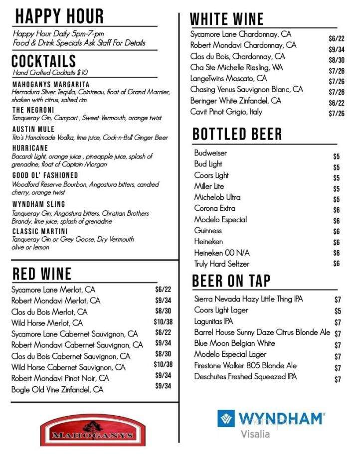 Mahogany's - Visalia, CA menu_pic