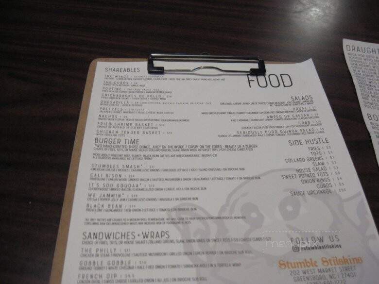 Stumble Stilskins - Greensboro, NC menu_pic