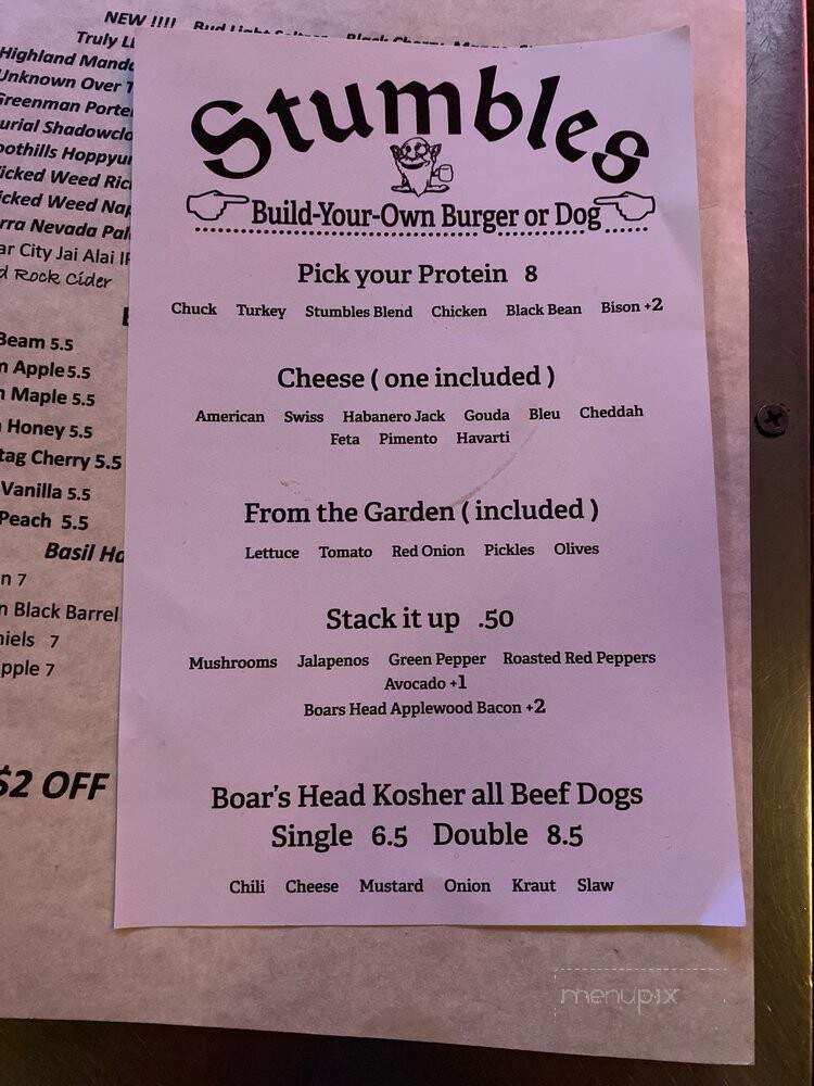 Stumble Stilskins - Greensboro, NC menu_pic