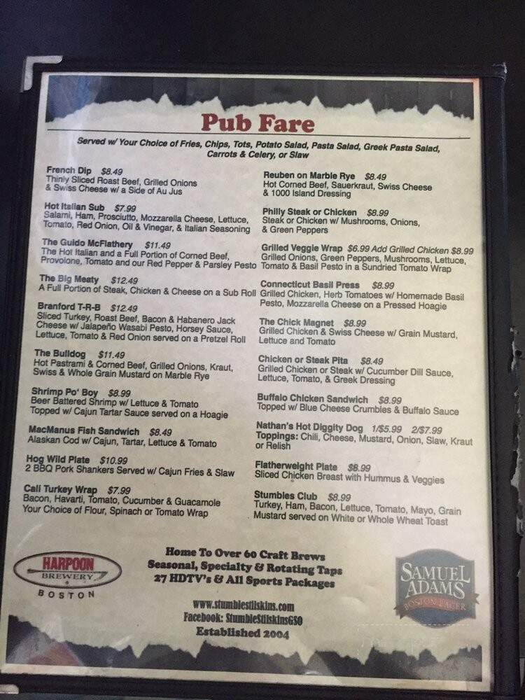 Stumble Stilskins - Greensboro, NC menu_pic