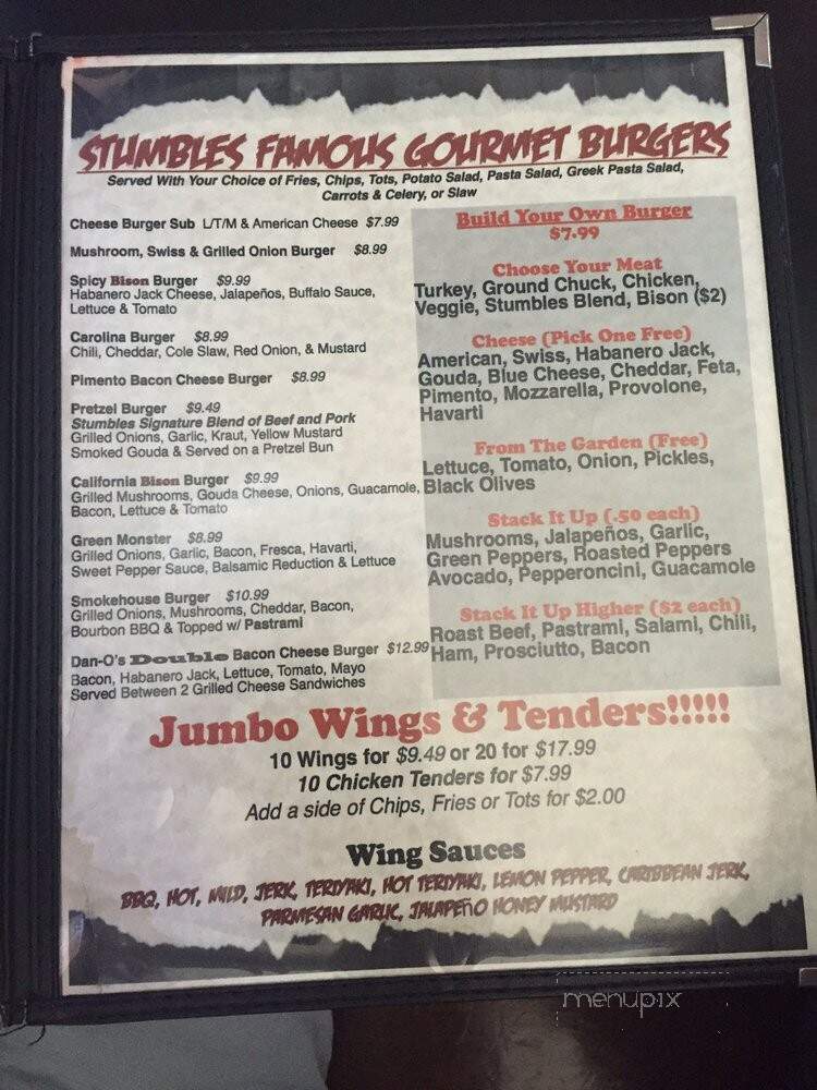 Stumble Stilskins - Greensboro, NC menu_pic