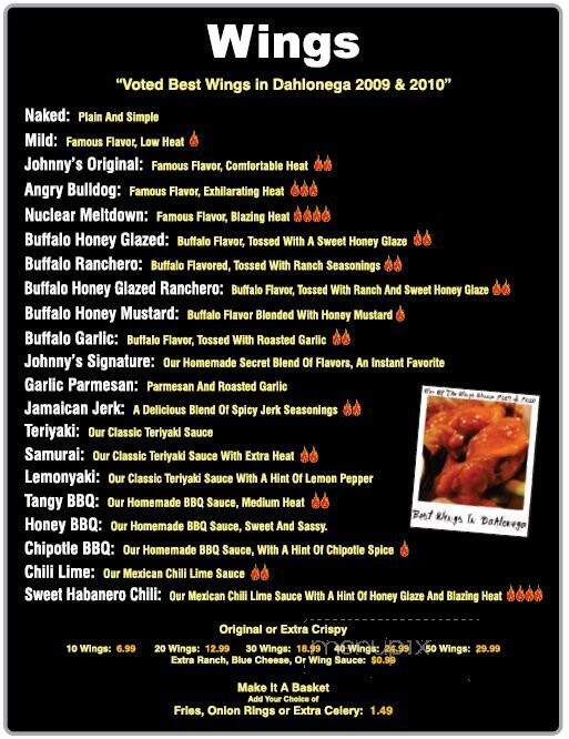 Johnny B's - Dahlonega, GA menu_pic
