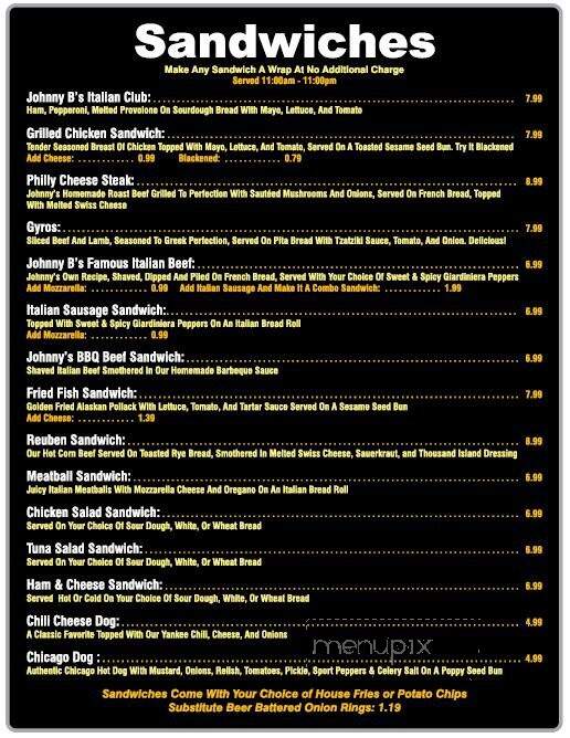 Johnny B's - Dahlonega, GA menu_pic