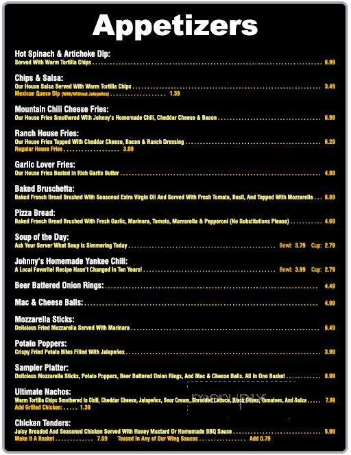 Johnny B's - Dahlonega, GA menu_pic