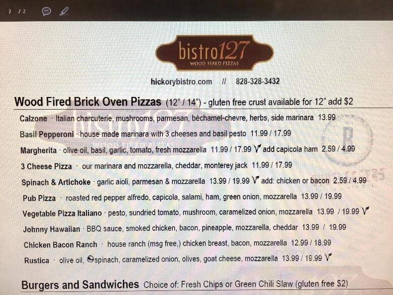 Bistro 127 - Hickory, NC menu_pic